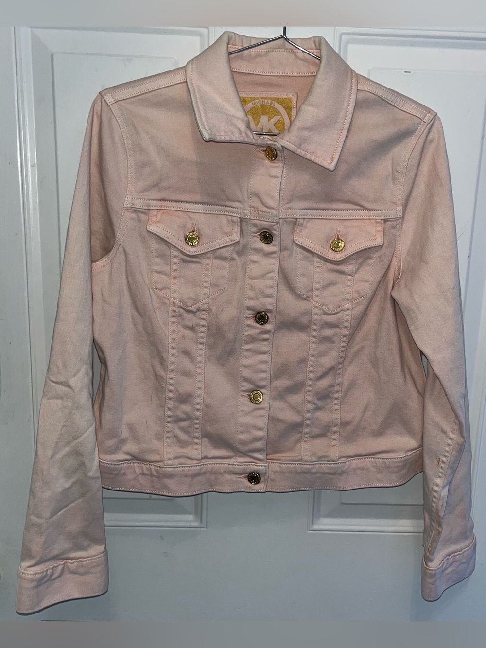 Michael Kors Light Pink Denim Jean Jacket with Gold Buttons